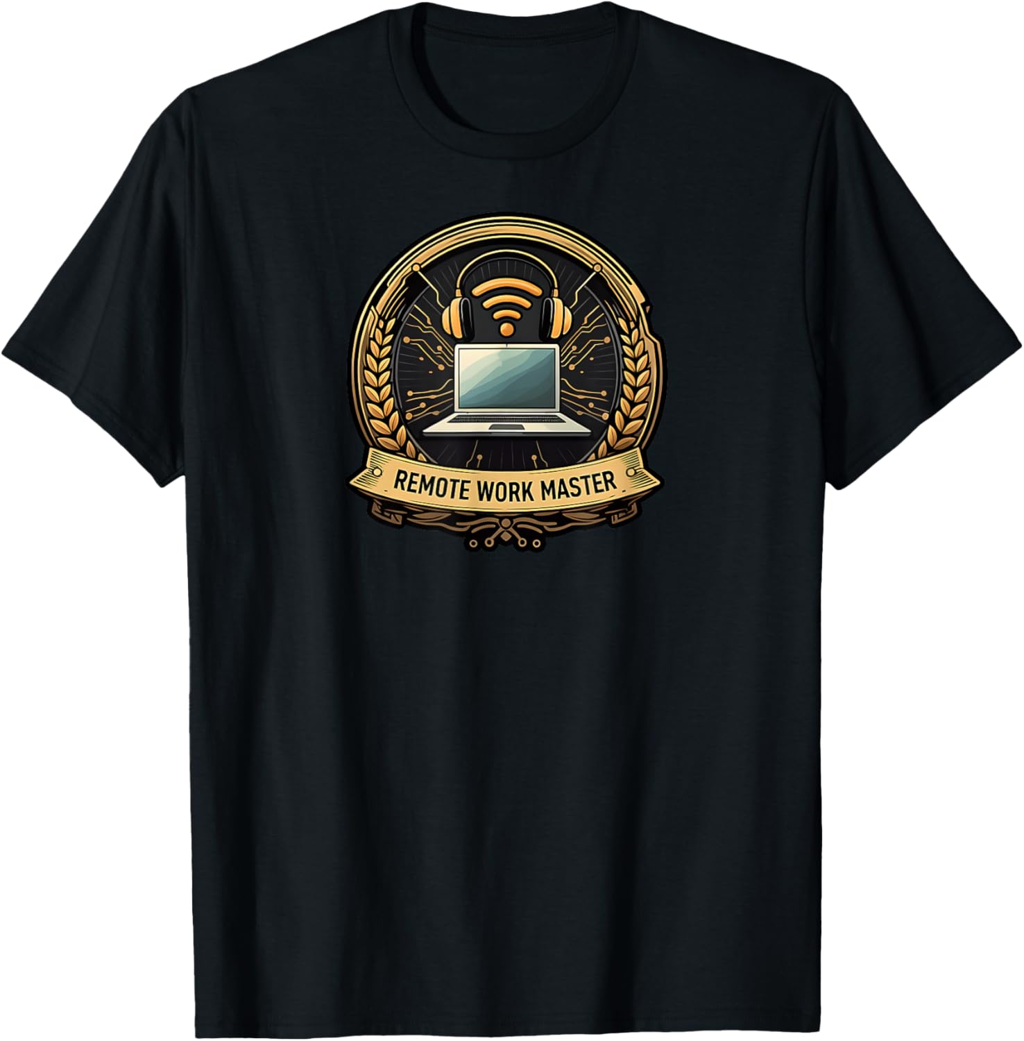 Remote Working Master Badge Laptop Wifi Design T-Shirt - Image 2